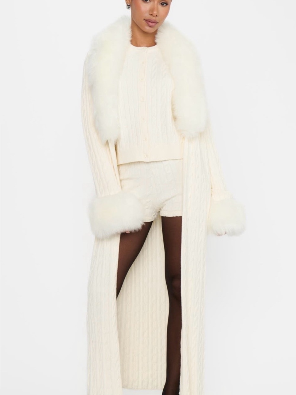 Women’s Show Me Your MUMU Cardigan Long Stormi Cardigan Snow Cable Knit XS NEW